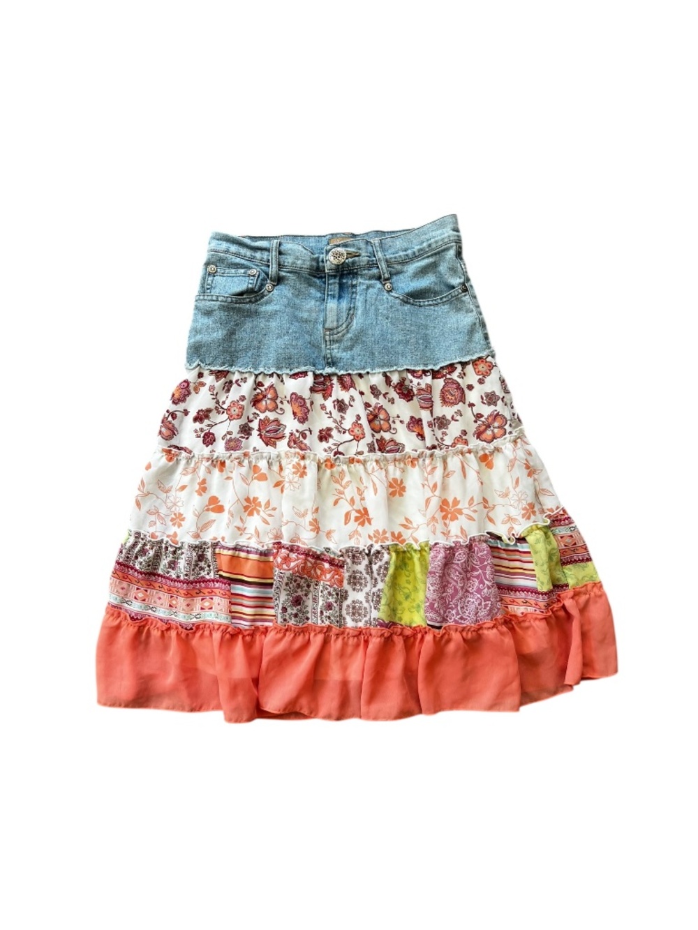 Vintage Candies Patchwork Tiered Maxi Skirt Y2K